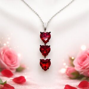 Triple Heart‎ Red Crystal Necklace